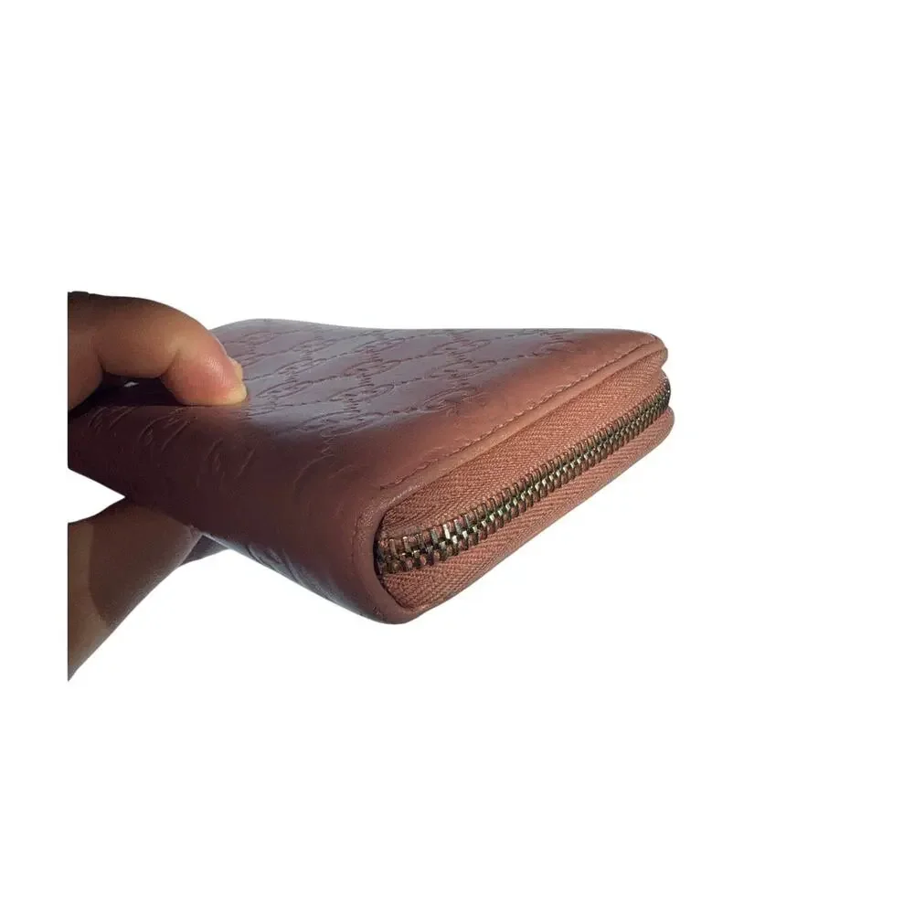 Gucci Guccissima Zip Around Wallet in Mauve Pink